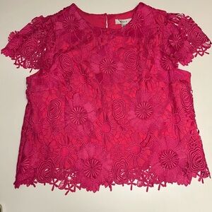 Milly Women’s 3-D lace floral pink blouse top size Medium. L’agence inspired